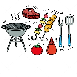 烧烤炉叉子牛排番茄酱矢量