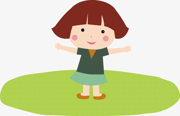 手绘卡通人物绿色衣服女孩素材