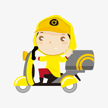 的送货人员png卡通彩色快递送货电动车png矢量手绘送快递的小哥png