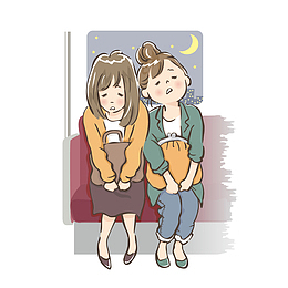 下班坐车瞌睡女孩矢量图