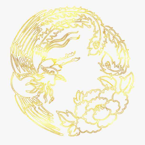 中国风传统烫金凤凰花卉花纹免抠