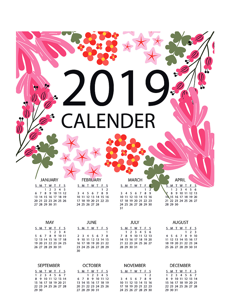 粉红花朵新年日历