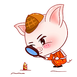 玩放大镜的小猪免抠png