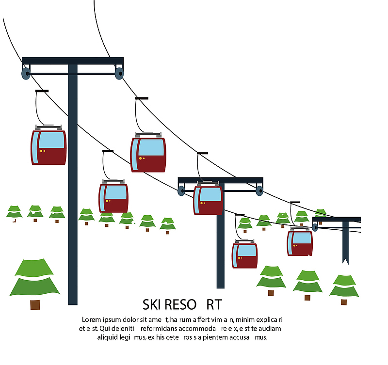 冬季滑雪中心缆车