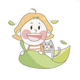 创意树叶上的女孩漂浮图