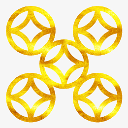 中国风装饰烫金渐变金钱花纹免抠