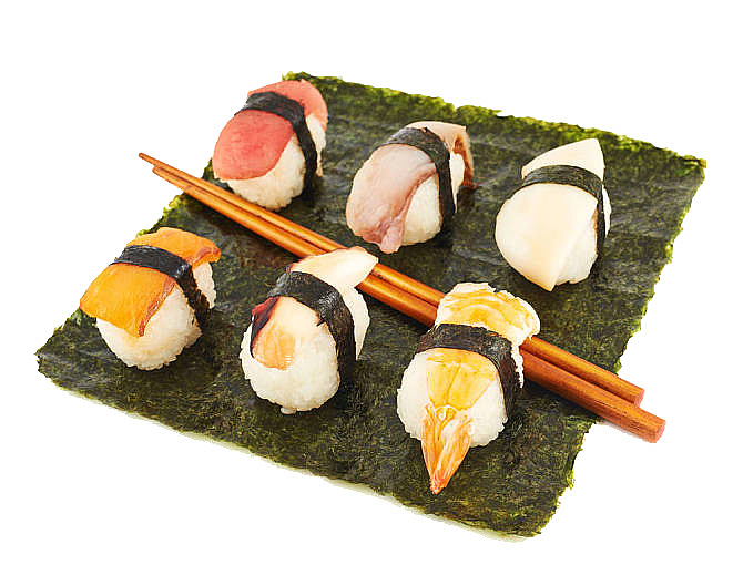 日式寿司与墨绿色海苔