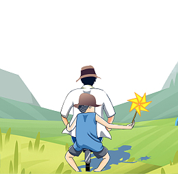 卡通手绘父子旅行插画