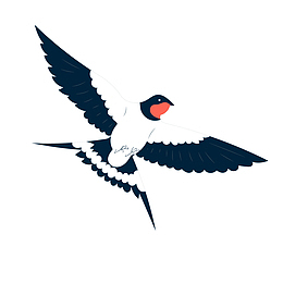 黑白红色卡通展翅飞行的燕子