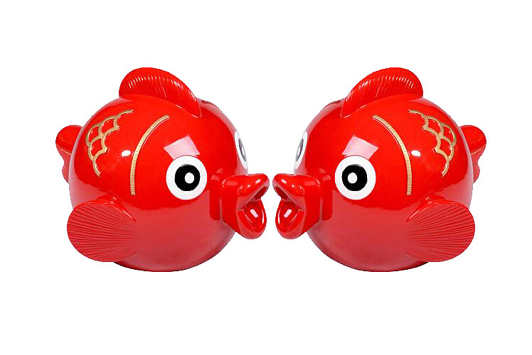 红色喜庆中国风亲嘴鱼装饰