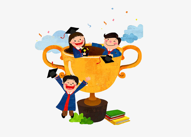 可爱儿童坐在奖杯里