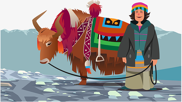 棕色毛发矢量卡通牦牛