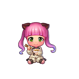 跪坐着吃面小女孩