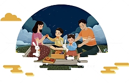 中秋节手绘卡通团圆饭