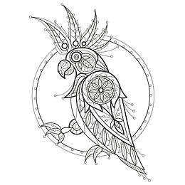 鹦鹉黑白图腾线稿