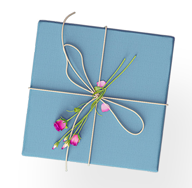 免抠蓝色精致礼盒花朵装饰