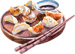 水彩手绘传统煎饺