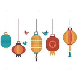 彩色扁平化灯笼元素