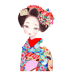 旅游穿和服的日本女人png