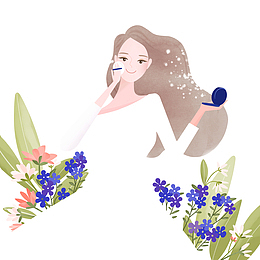 电商化妆品美妆蛋散粉美女插画