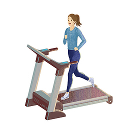卡通手绘跑步机上锻炼的人