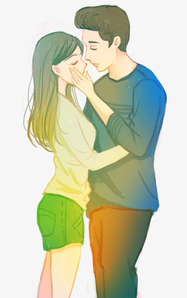 手绘人物插画轻抚脸庞的情侣插图素材免费下载_觅元素
