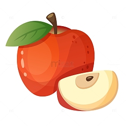 一个带叶子的手绘苹果