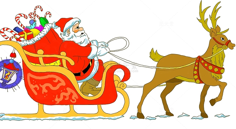坐着雪橇送礼物的圣诞老人