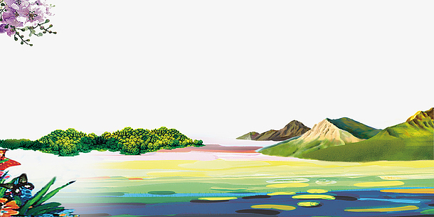 免抠卡通彩墨山水画