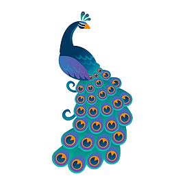 彩色扁平化孔雀元素