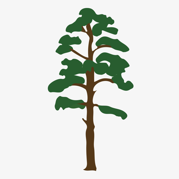 一棵深绿色的卡通树木