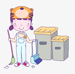 卡通扫地女孩免抠图
