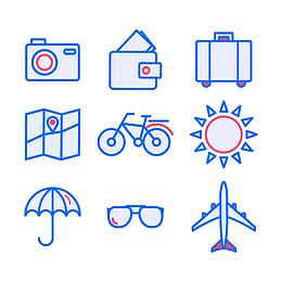 9款创意简单线性旅行图标矢量图