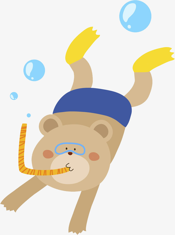 卡通潜水的小熊免抠图