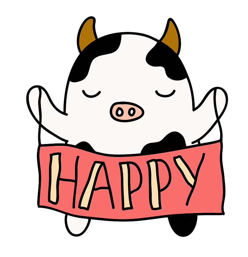 卡通手绘可爱的小牛