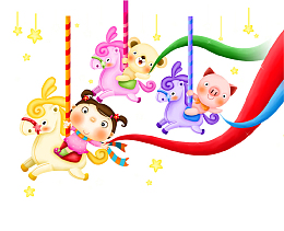 卡通儿童旋转木马插画免抠
