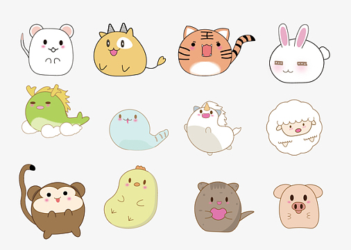 手绘卡通十二生肖小动物
