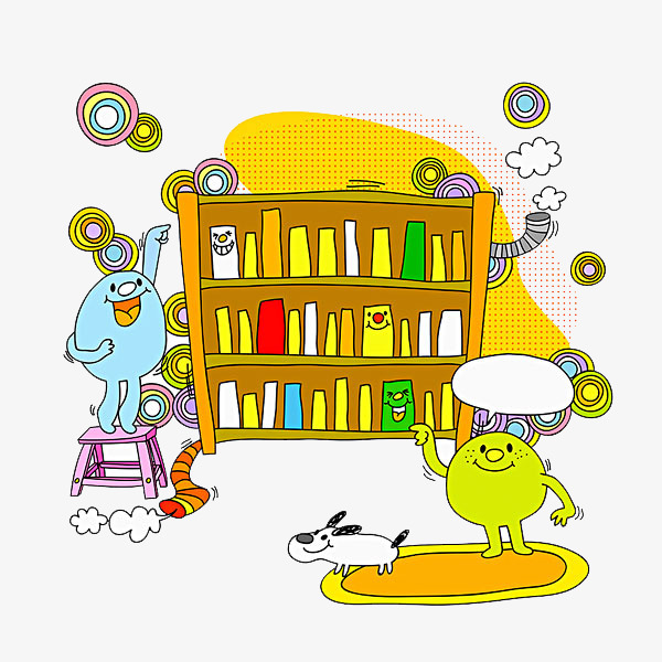 卡通版的书架和小狗