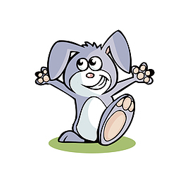 矢量手绘卡通张手开心兔子