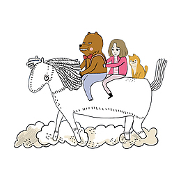 骑马的小女孩插画图