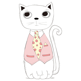 卡通穿西服的白色猫咪