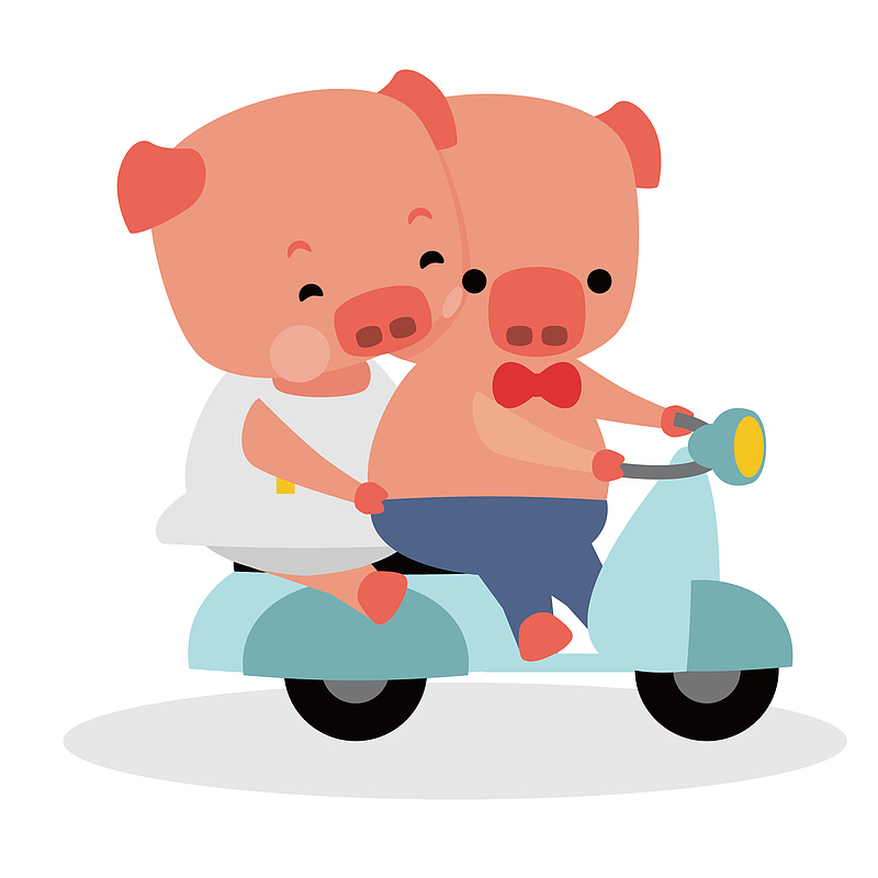卡通小猪骑电单车