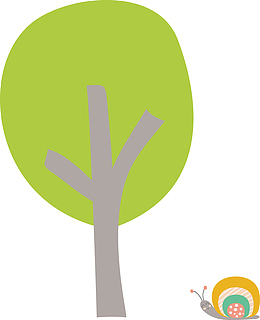 手绘卡通大树与蜗牛矢量素材