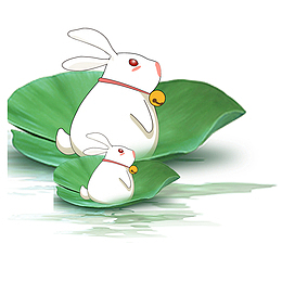 手绘白色兔子和荷叶免抠图