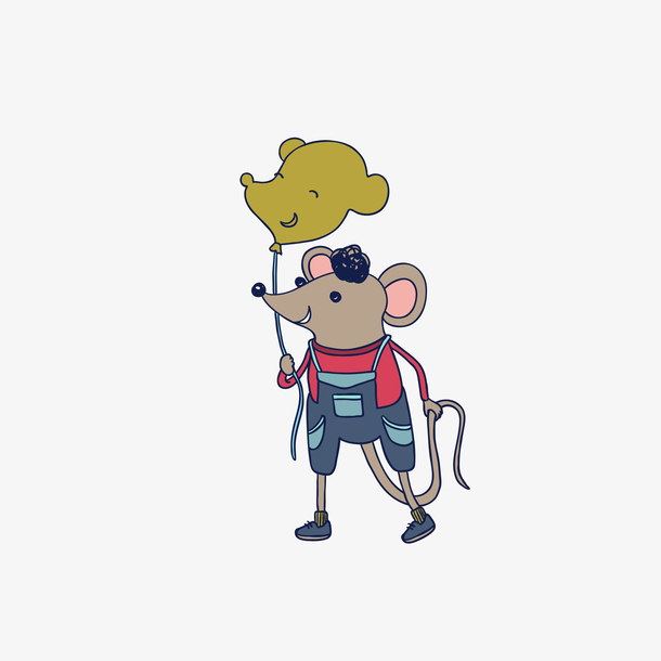 手绘拿着气球的小老鼠矢量免抠图