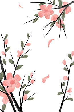 中国风水彩风景桃花插画素材背景