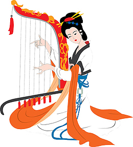弹古琴的美女免抠图