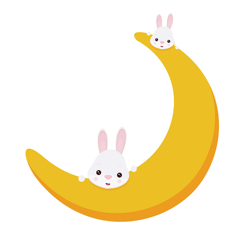 弯月上的玉兔插画设计