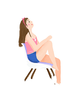 手绘椅子上的少女插画