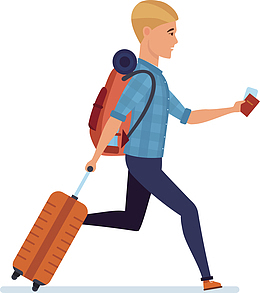 拉着行李箱的矢量男士